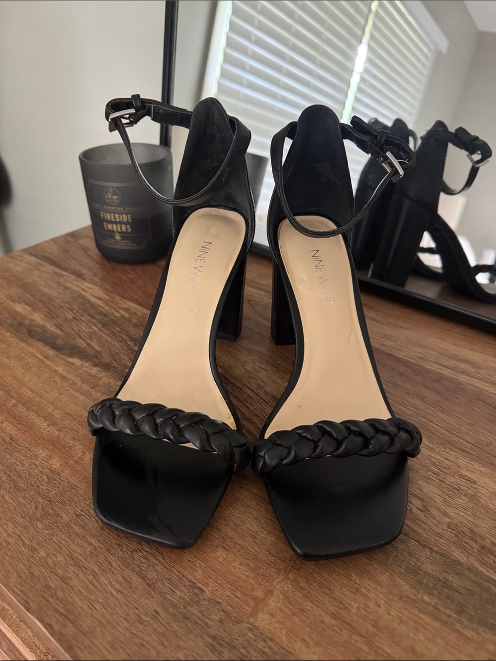 Nine West Black Braided Strap Block Heels